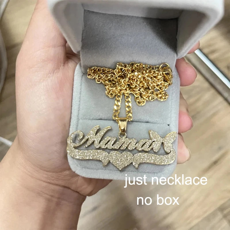 Custom Name Necklace – 18K Gold Cuban Chain & Butterfly Pendant