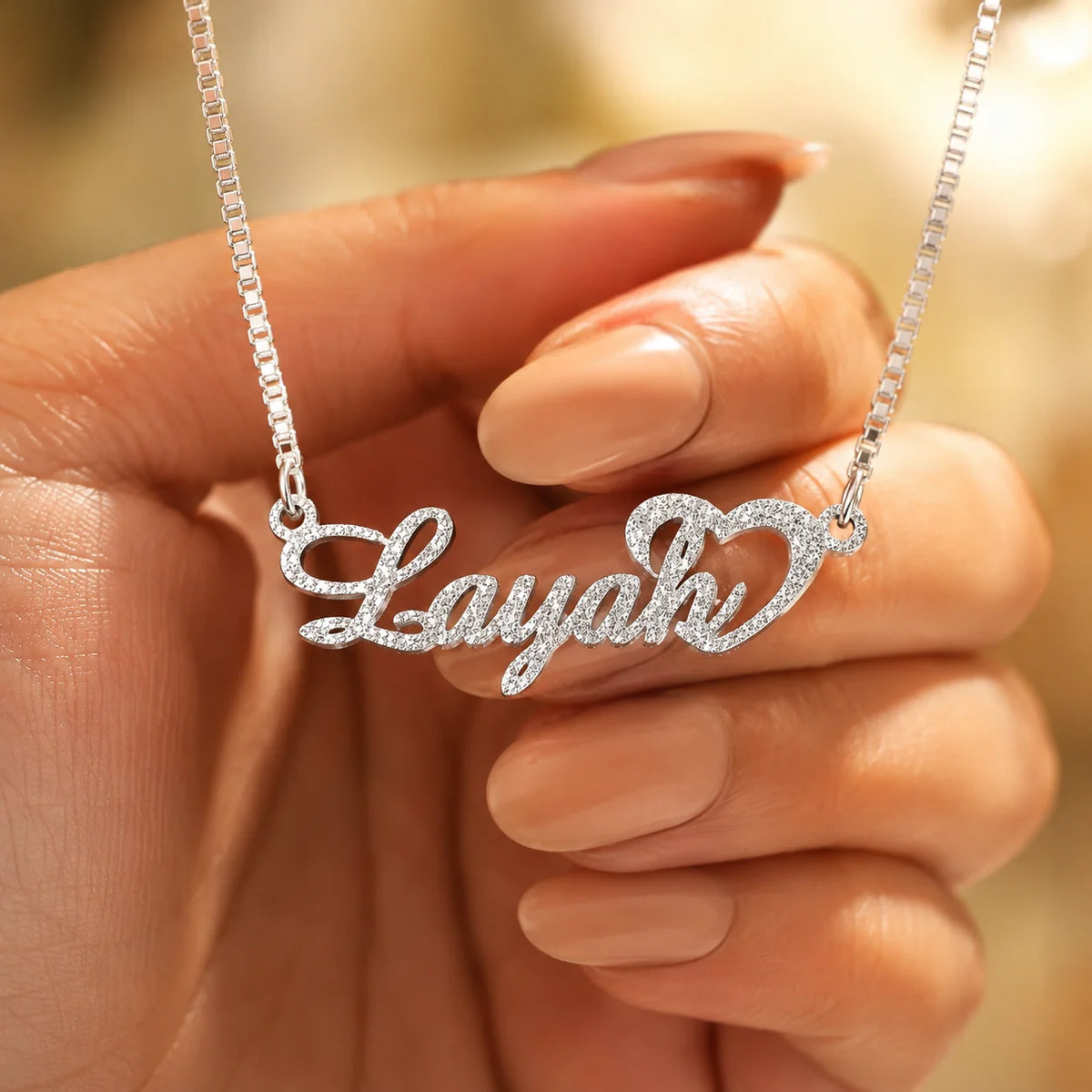 Custom Frosted Name Necklace | Personalized Heart Pendant