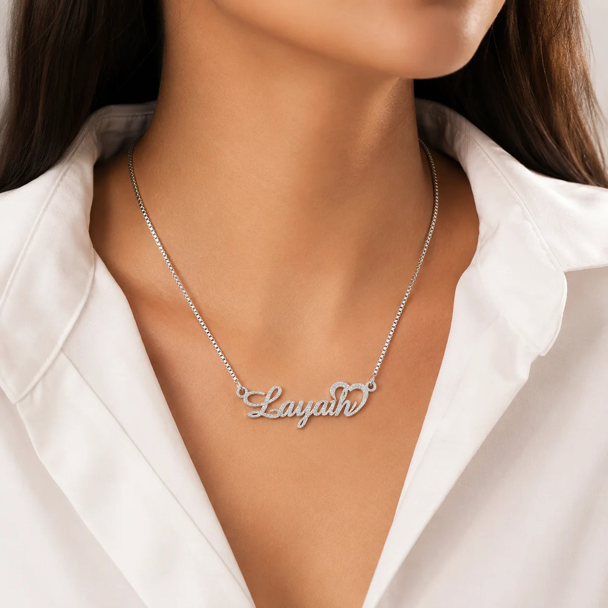 Custom Frosted Name Necklace | Personalized Heart Pendant