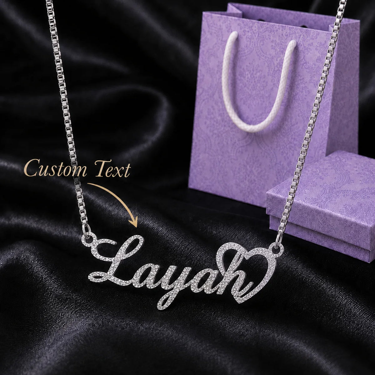 Custom Frosted Name Necklace | Personalized Heart Pendant