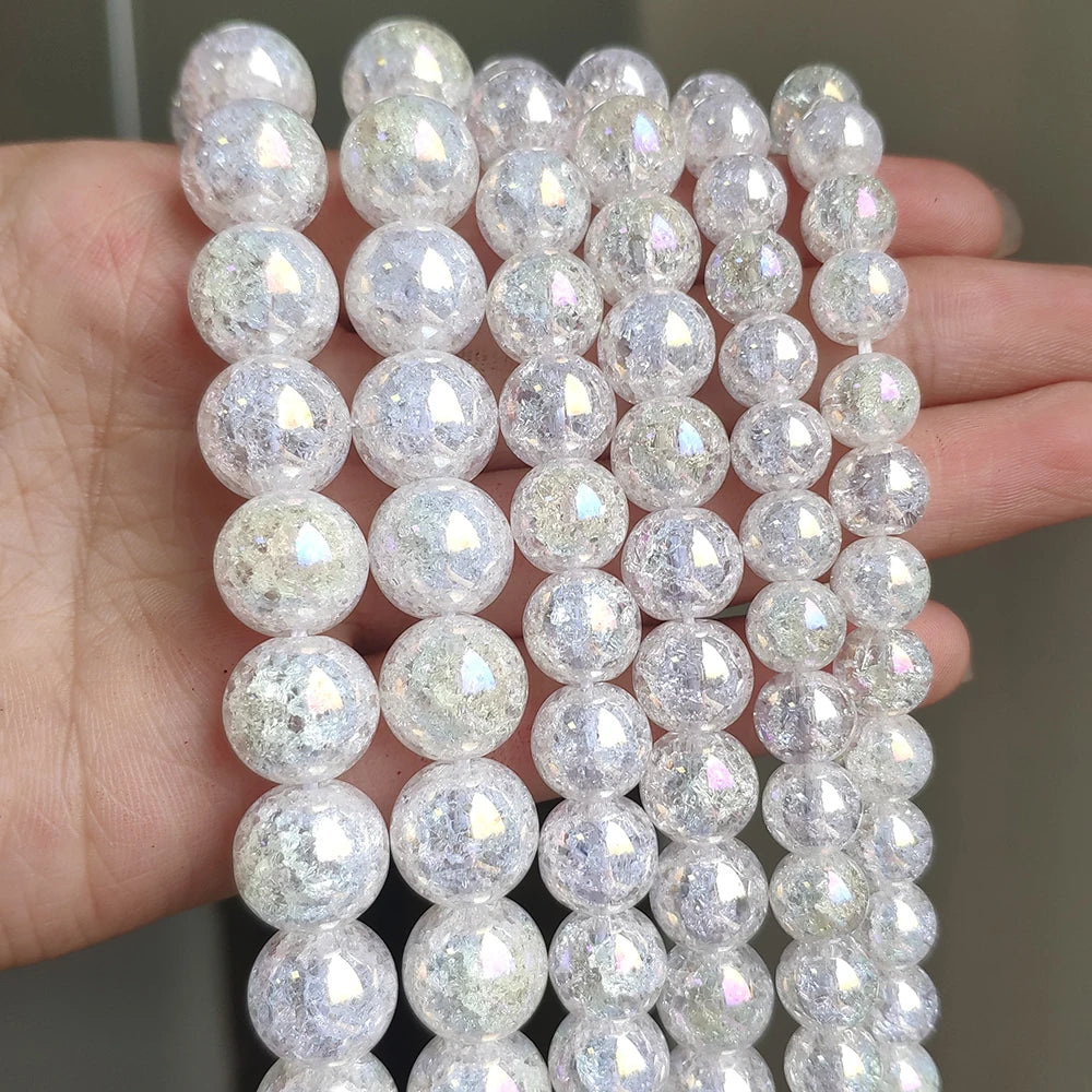 Snow Cracked Crystal Beads 6/8/10mm Round Loose Quartz – 15"