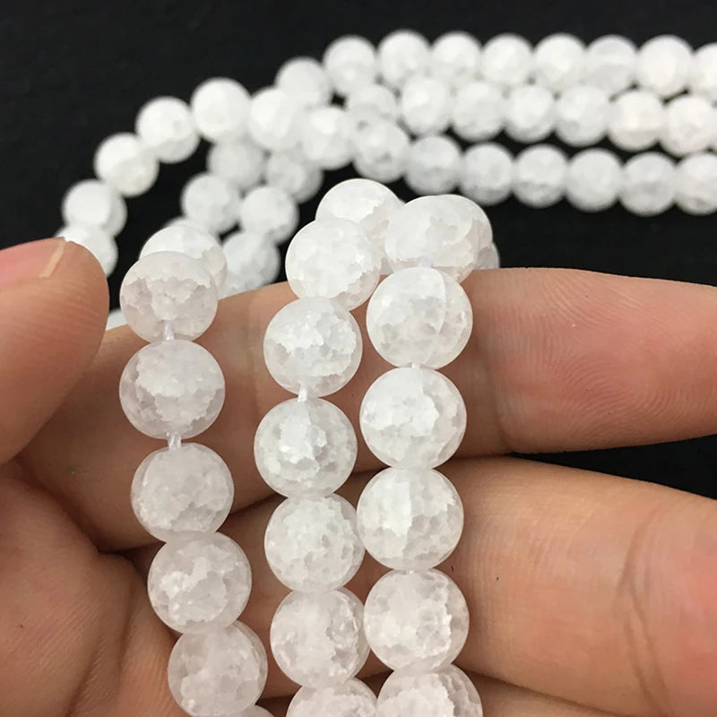 Snow Cracked Crystal Beads 6/8/10mm Round Loose Quartz – 15"