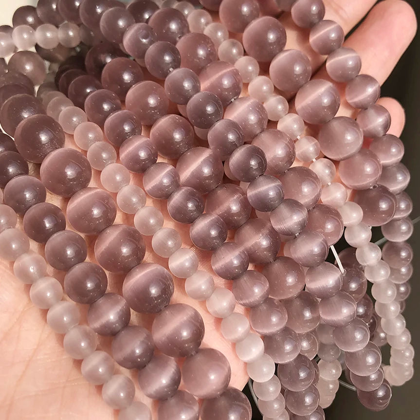 White Cat Eye Opal Round Loose Beads 4–12mm | DIY Jewelry Strand