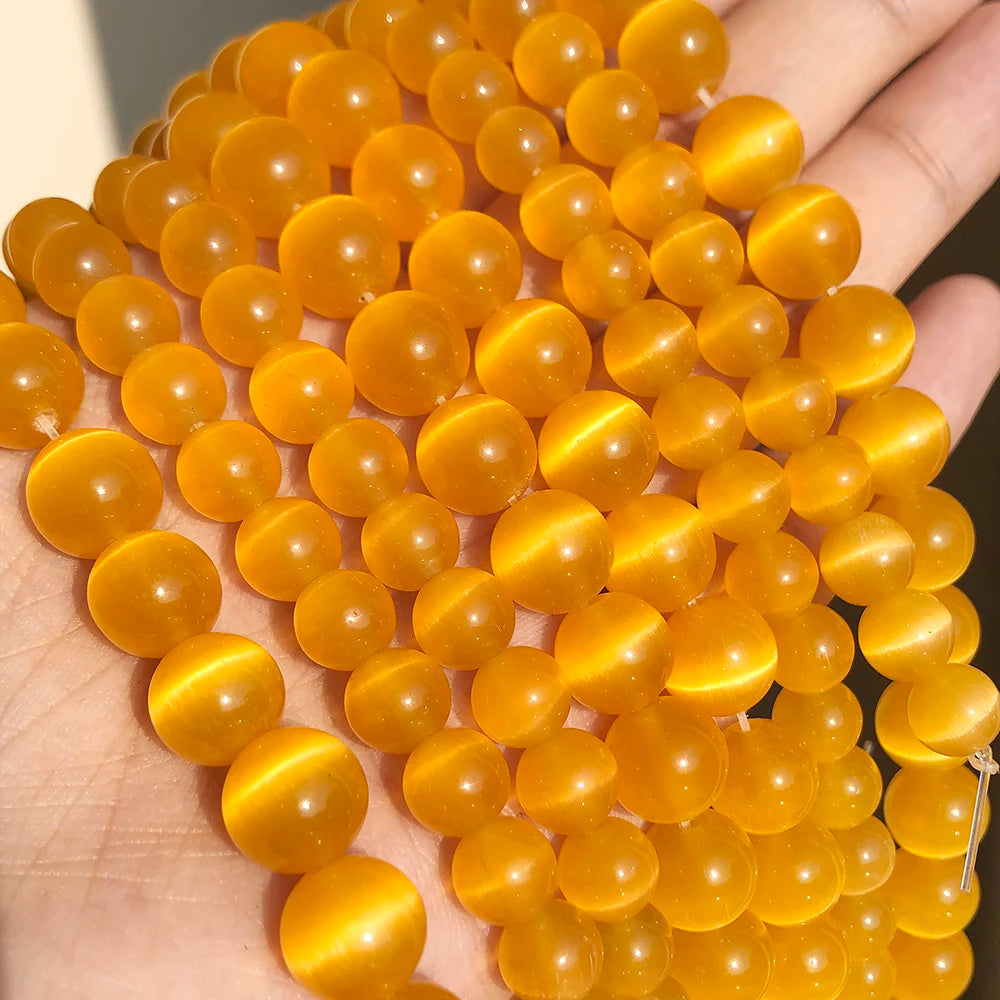 White Cat Eye Opal Round Loose Beads 4–12mm | DIY Jewelry Strand