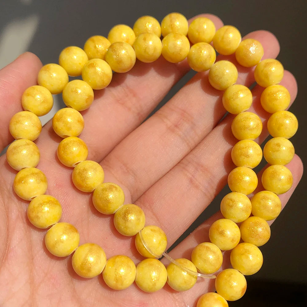 White Howlite Gold Plated Round Beads – 15" Strand 4–12mm