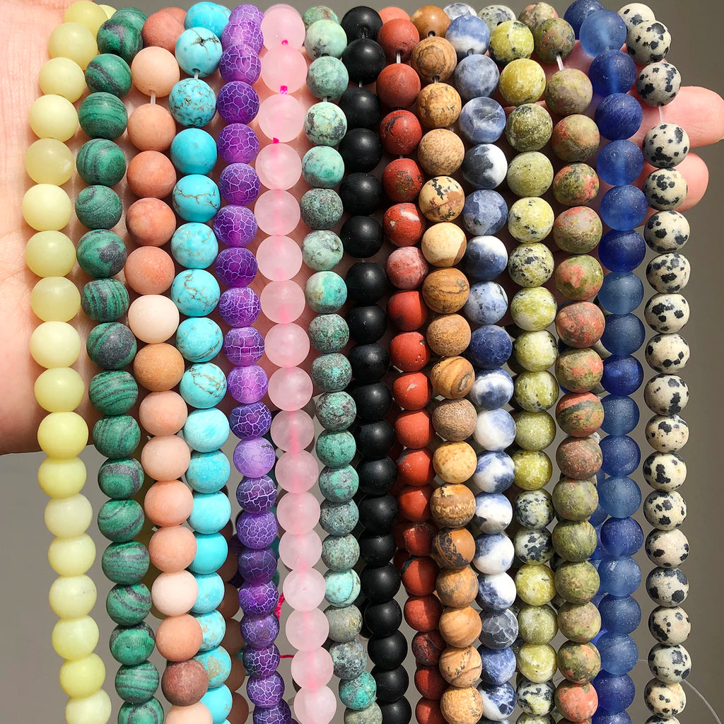 Natural Matte Gemstone Beads – DIY Jewelry Stone Strands 4–12mm