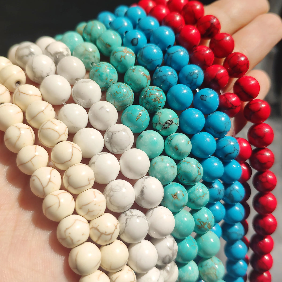 Round Stone Loose Beads for Jewelry Making – 15" Strand 4–12mm