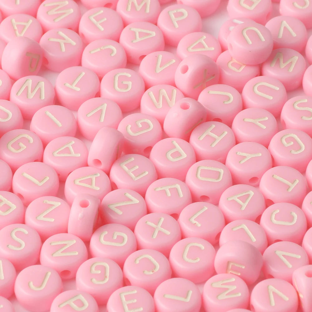 Pink Acrylic Letter Beads – Alphabet Spacer Beads for DIY Jewelry