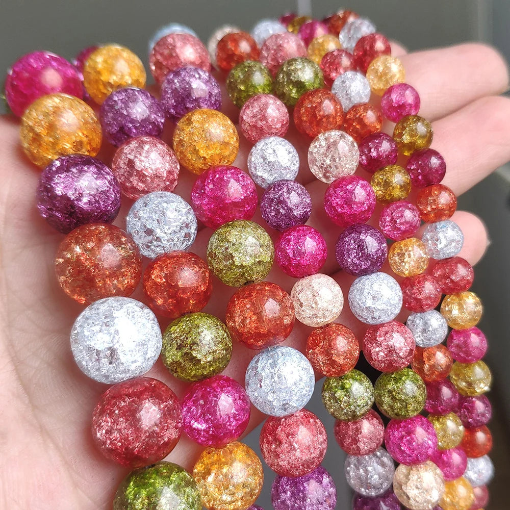 Snow Cracked Crystal Beads 6/8/10mm – Multicolor Quartz Strands