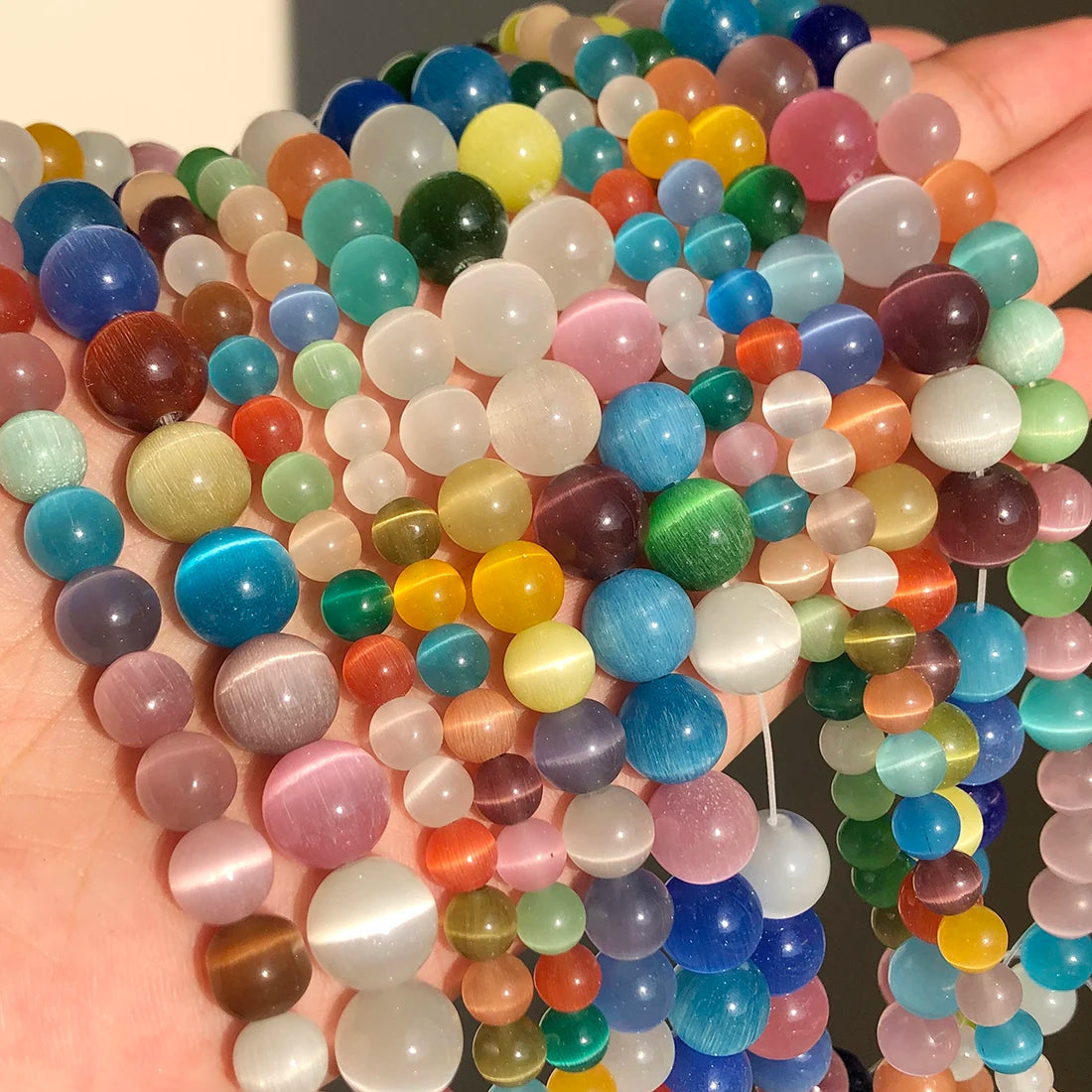 White Cat Eye Opal Round Loose Beads 4–12mm | DIY Jewelry Strand