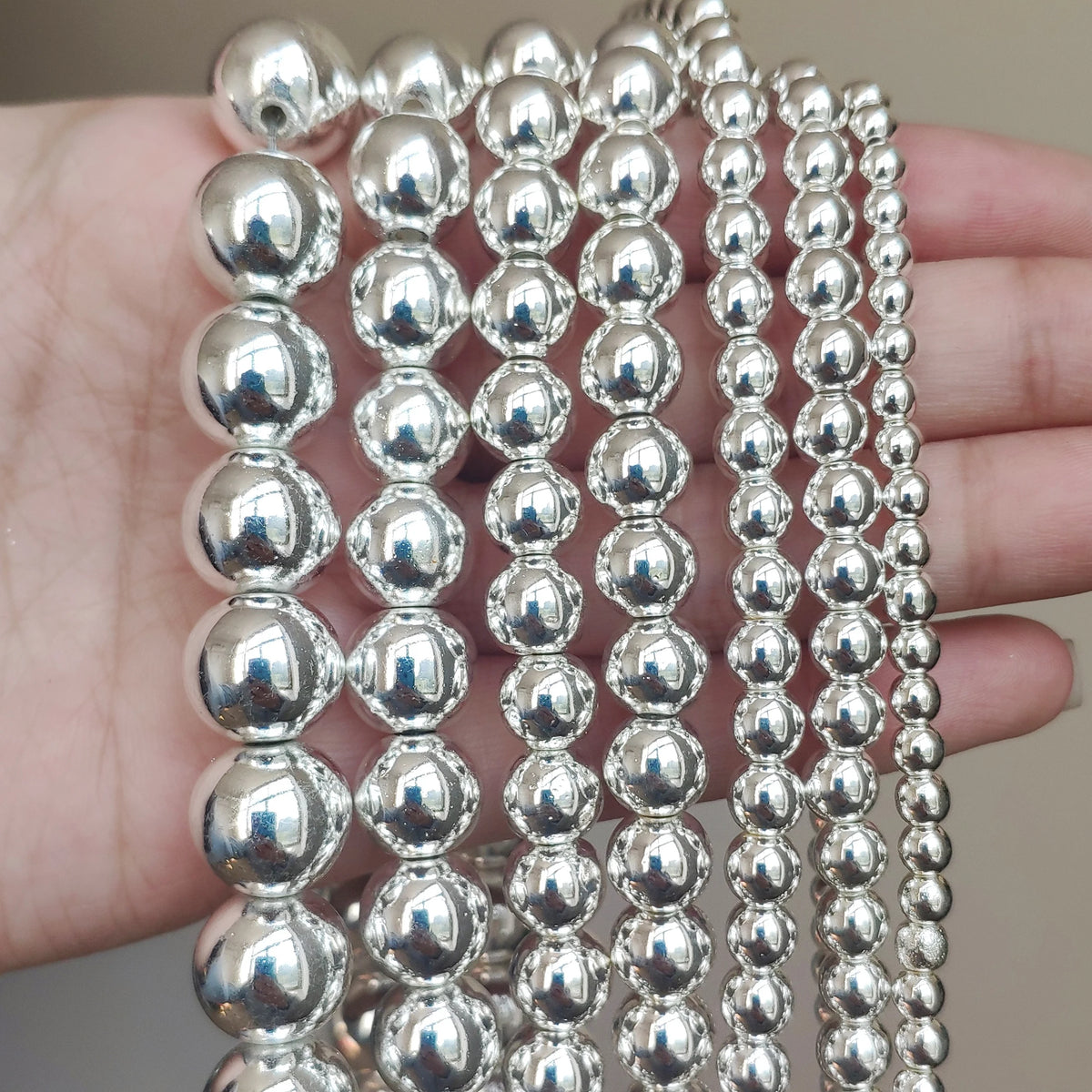 Silver Hematite Round Loose Beads – DIY Jewelry 2–12mm Strand