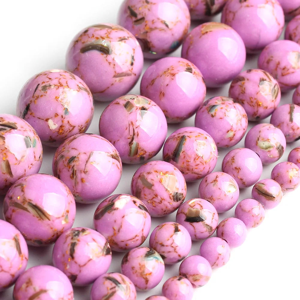 White Howlite Gold Plated Round Beads – 15" Strand 4–12mm