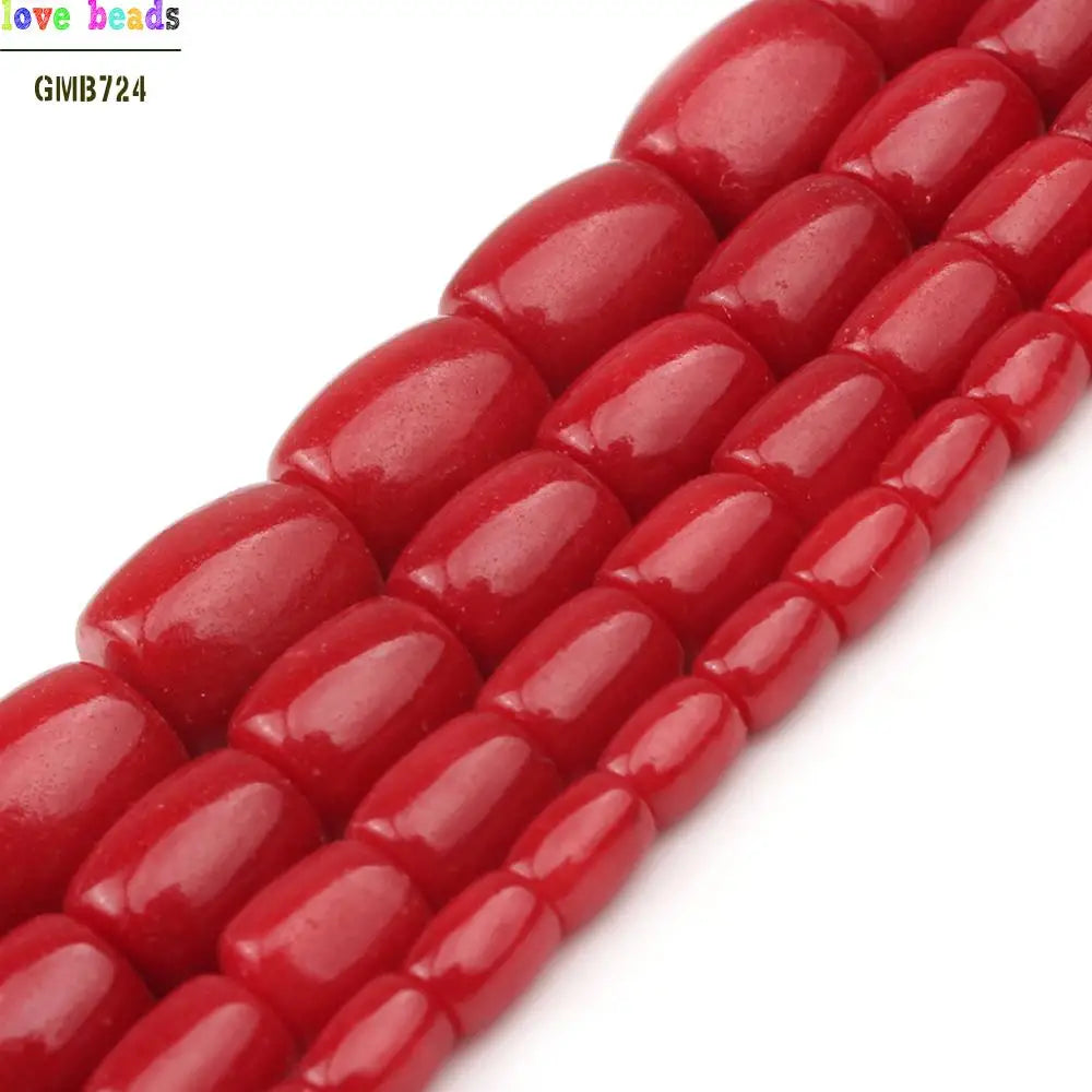 Red Coral Drum Beads for DIY Jewelry – 4 Sizes, 15" Strand