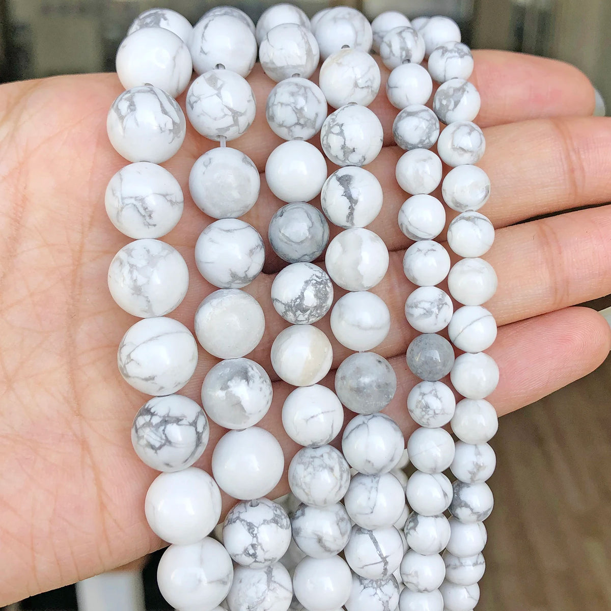White Howlite Round Beads 4–12mm | 15" Strand Jewelry Making