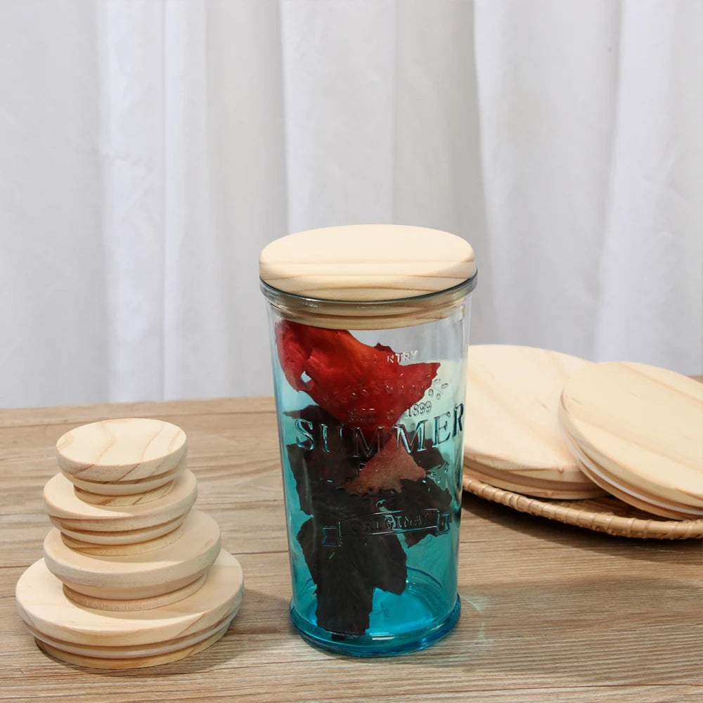 Wood Wide Mouth Mason Jar Lids with Silicone Ring – 7 Sizes