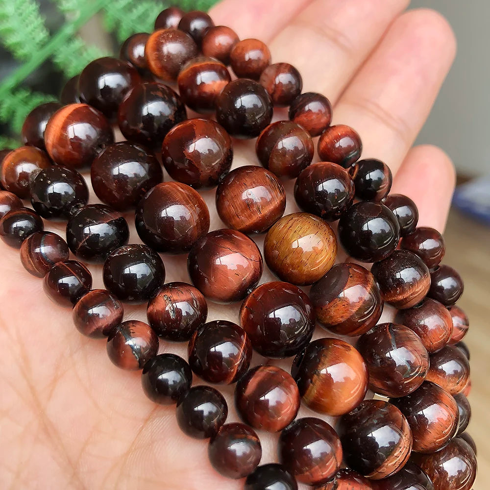 Red Tiger Eye Round Stone Beads – 15.5" Strand, 4–12mm