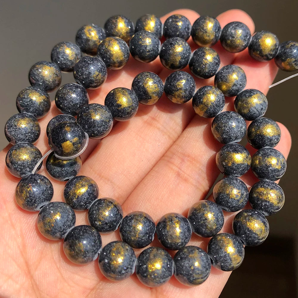 White Howlite Gold Plated Round Beads – 15" Strand 4–12mm