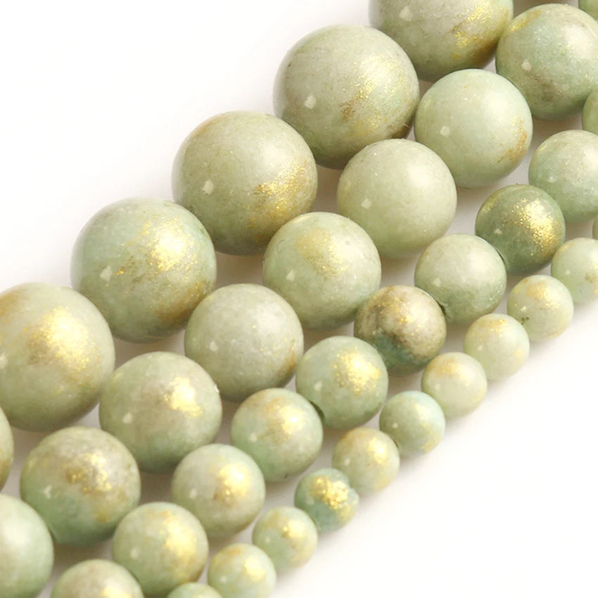 White Howlite Gold Plated Round Beads – 15" Strand 4–12mm