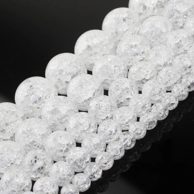 White Cracked Crystal Round Glass Beads – 4–12mm Jewelry Making