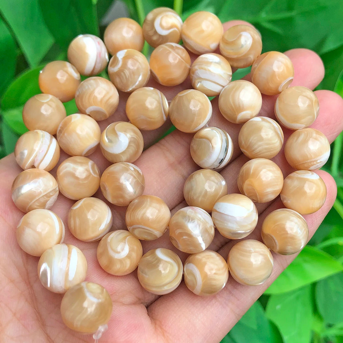Trochus Shell Round Beads 4–10mm | 15" Strand for Jewelry DIY
