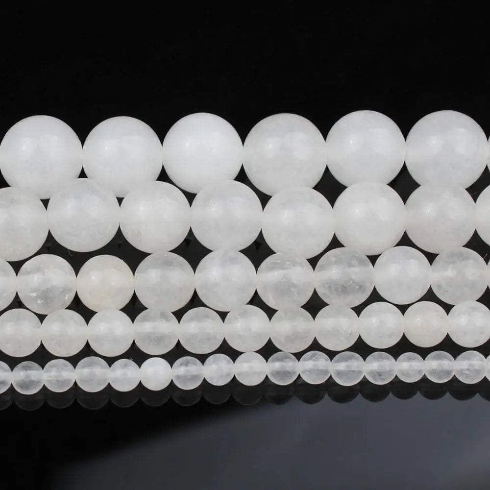 White Chalcedony Round Stone Beads – 15" Strand, 4–12mm