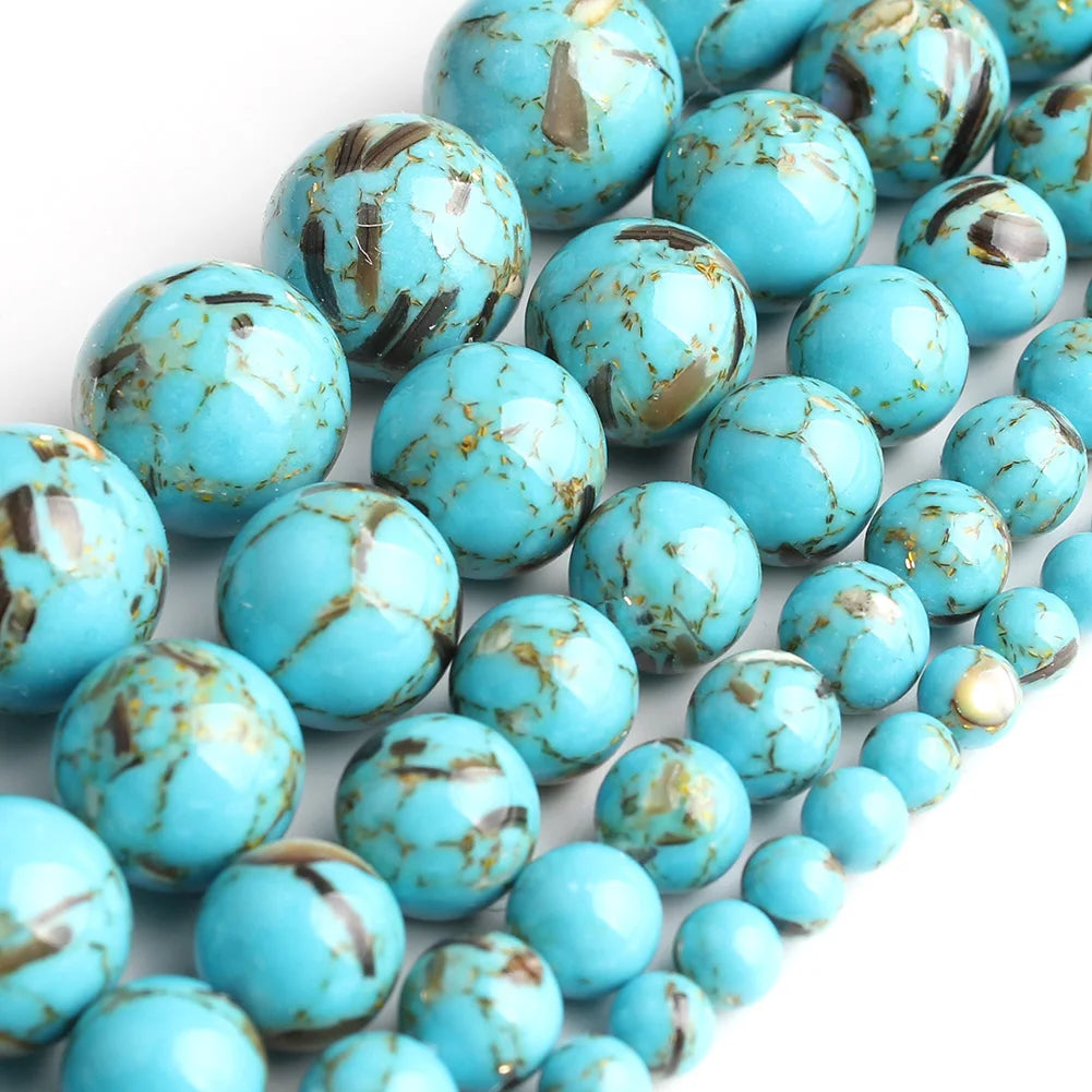 White Howlite Gold Plated Round Beads – 15" Strand 4–12mm
