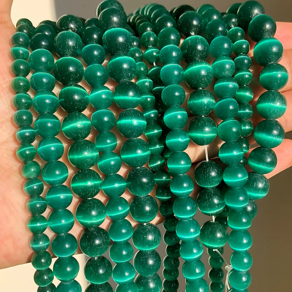 White Cat Eye Opal Round Loose Beads 4–12mm | DIY Jewelry Strand