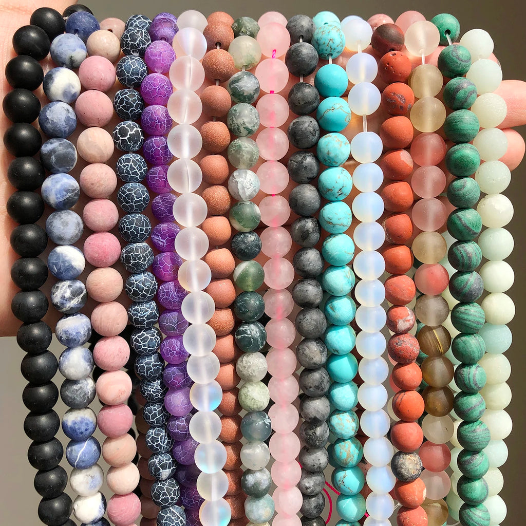 Natural Matte Gemstone Beads – DIY Jewelry Stone Strands 4–12mm
