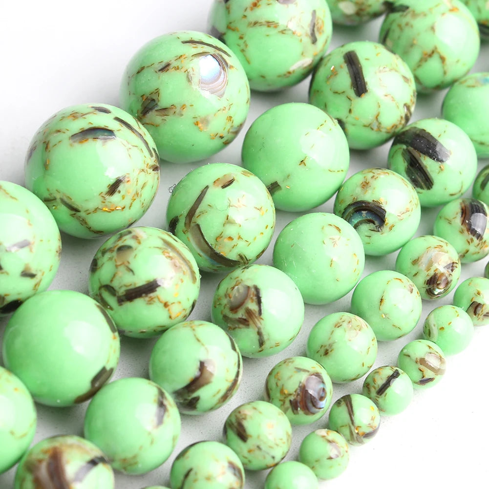 White Howlite Gold Plated Round Beads – 15" Strand 4–12mm