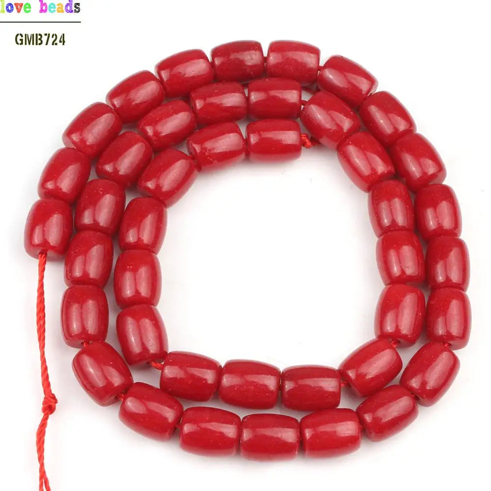 Red Coral Drum Beads for DIY Jewelry – 4 Sizes, 15" Strand