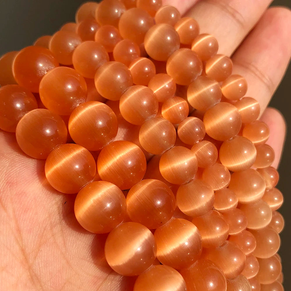 White Cat Eye Opal Round Loose Beads 4–12mm | DIY Jewelry Strand