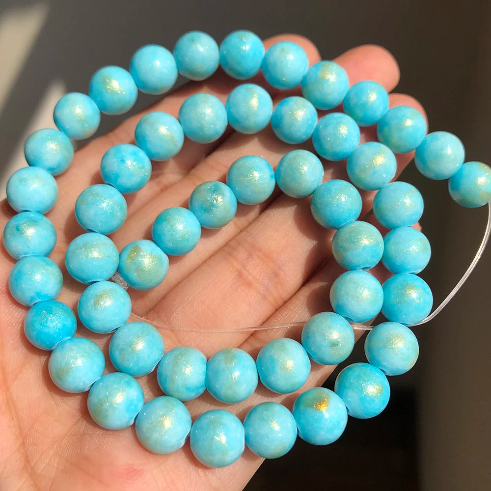 White Howlite Gold Plated Round Beads – 15" Strand 4–12mm