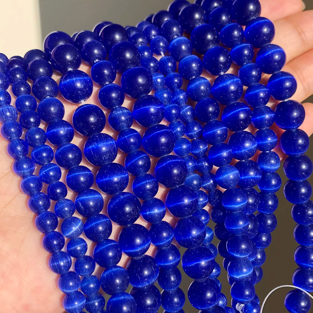 White Cat Eye Opal Round Loose Beads 4–12mm | DIY Jewelry Strand