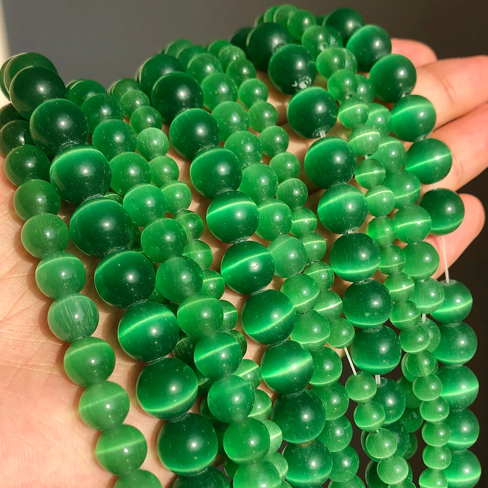 White Cat Eye Opal Round Loose Beads 4–12mm | DIY Jewelry Strand