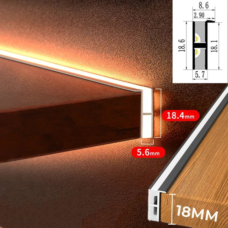 Recessed LED Aluminum Profile Cabinet Strip Light | 18mm Board