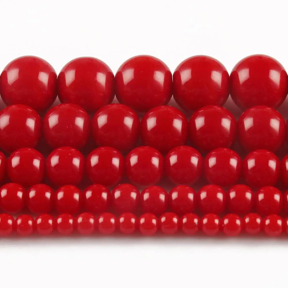 Red Coral Jade Round Beads 4–12mm | DIY Jewelry Making