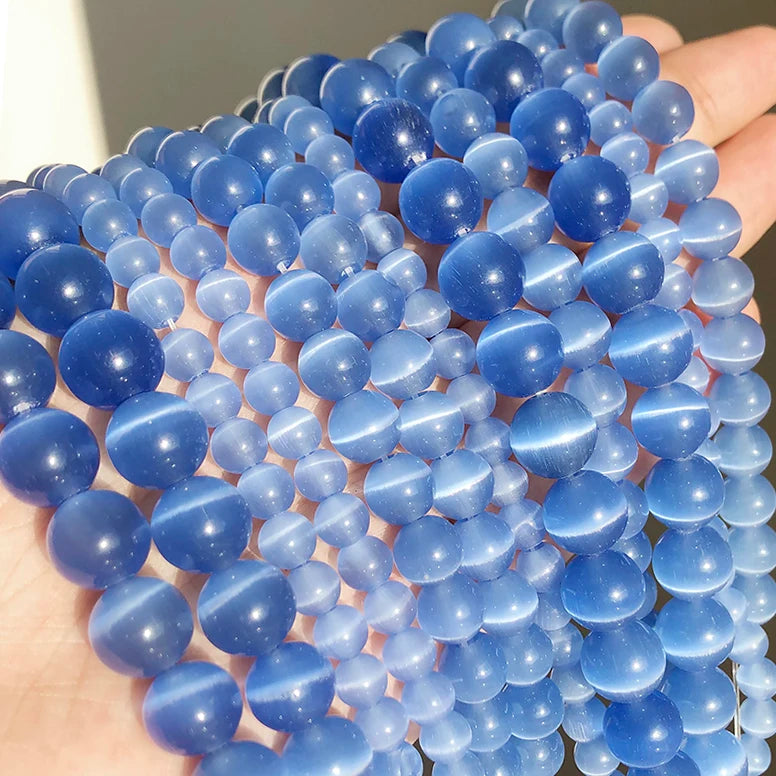 White Cat Eye Opal Round Loose Beads 4–12mm | DIY Jewelry Strand