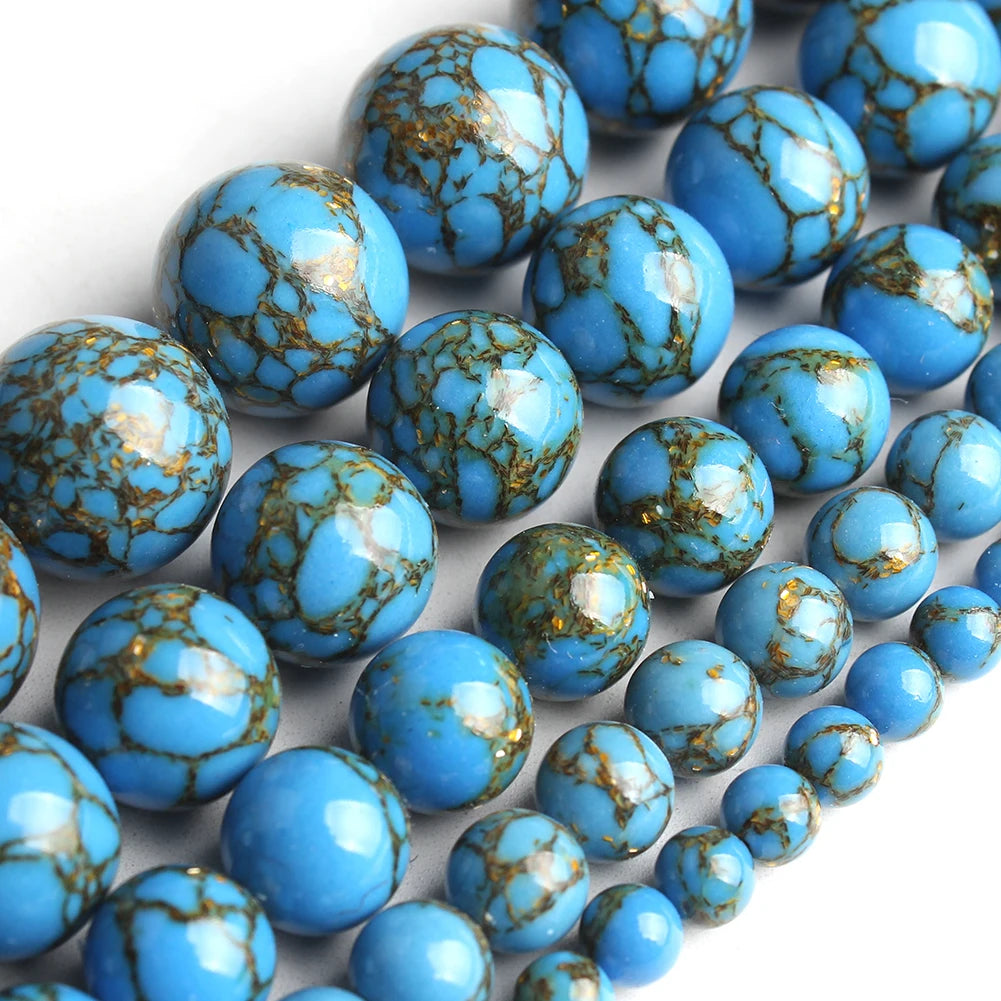White Howlite Gold Plated Round Beads – 15" Strand 4–12mm