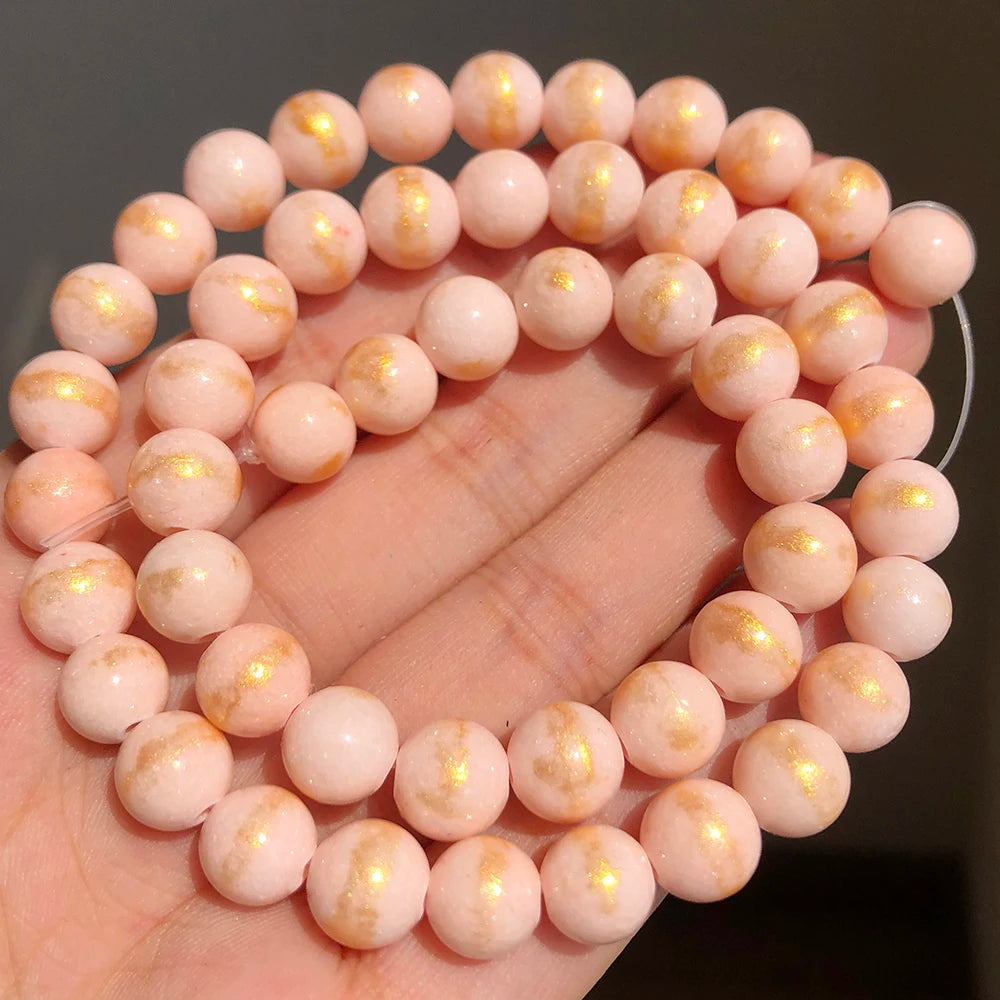White Howlite Gold Plated Round Beads – 15" Strand 4–12mm
