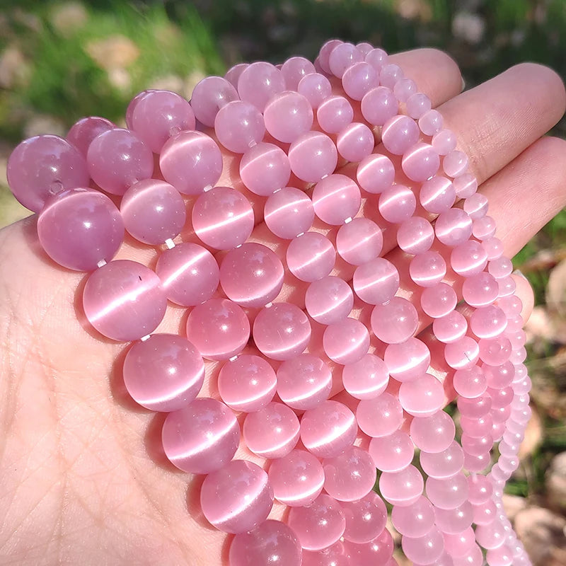 Pink Cat Eye Opal Glass Beads 4–12mm | DIY Jewelry Making
