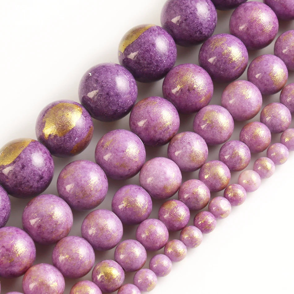 White Howlite Gold Plated Round Beads – 15" Strand 4–12mm