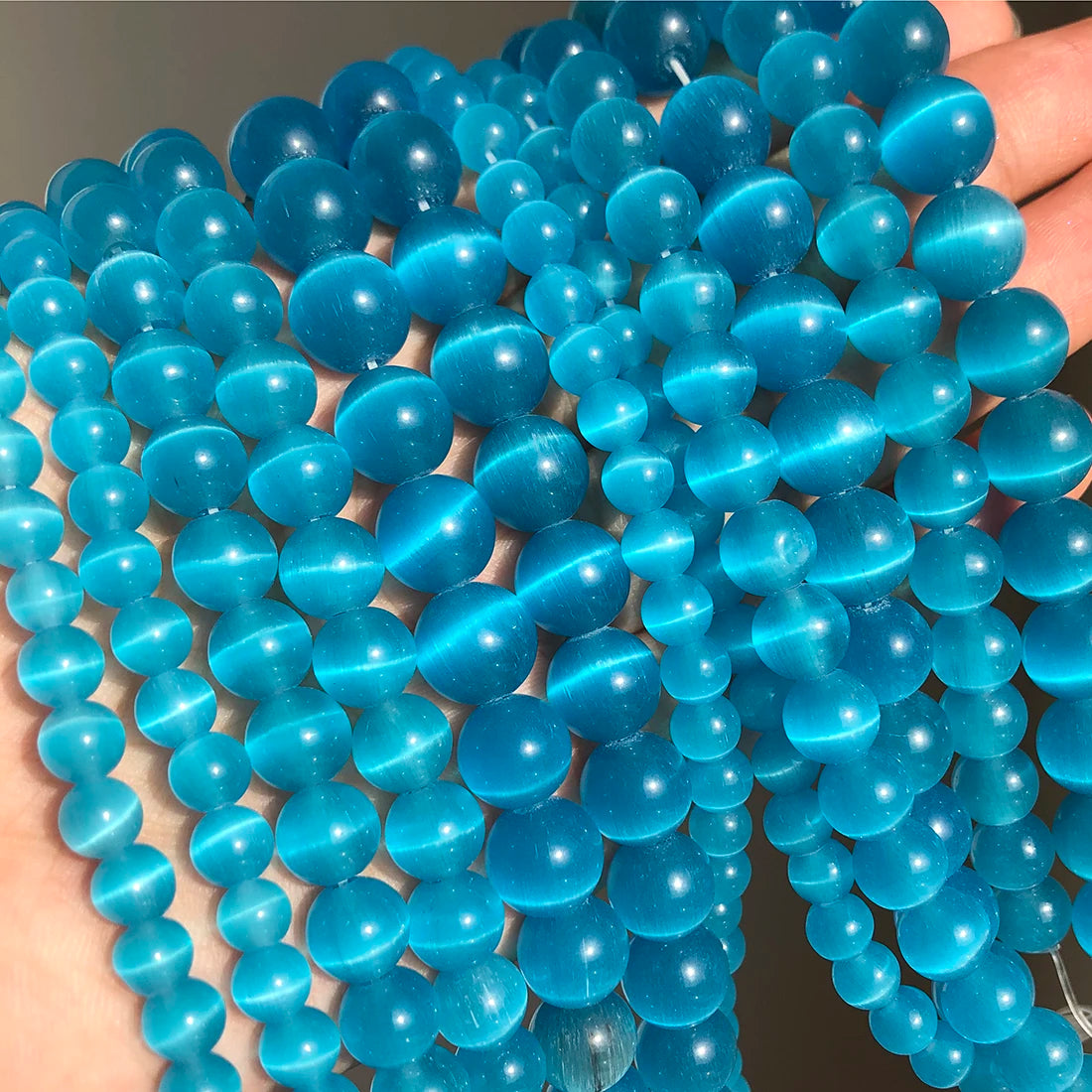 White Cat Eye Opal Round Loose Beads 4–12mm | DIY Jewelry Strand