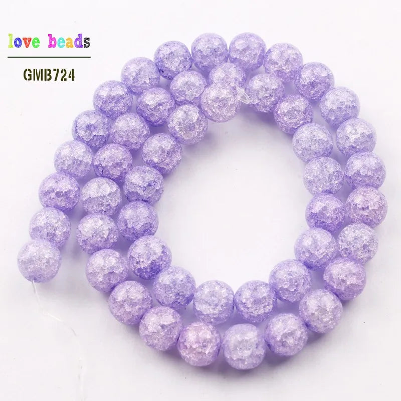 Purple Cracked Crystal Round Beads – 15" Strand 6/8/10mm