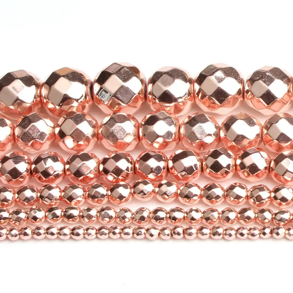 Rose Gold Hematite Faceted Round Beads 4–10mm | DIY Jewelry