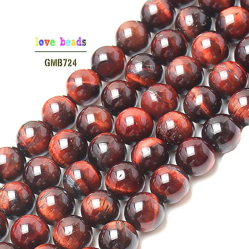 Red Tiger Eye Round Stone Beads – 15.5" Strand, 4–12mm