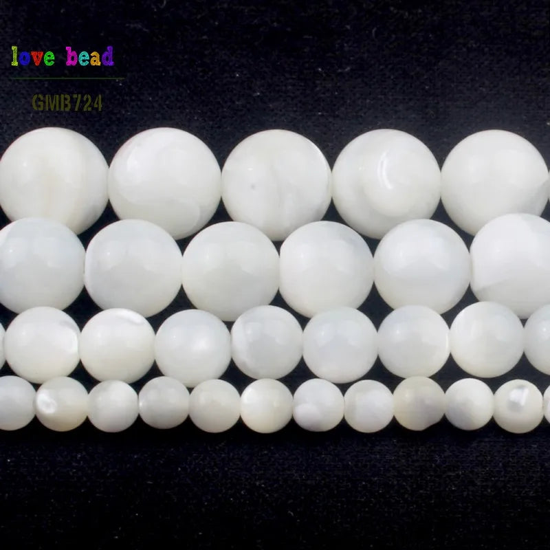 White Mother of Pearl Round Beads 4–14mm | 15" Strand MOP