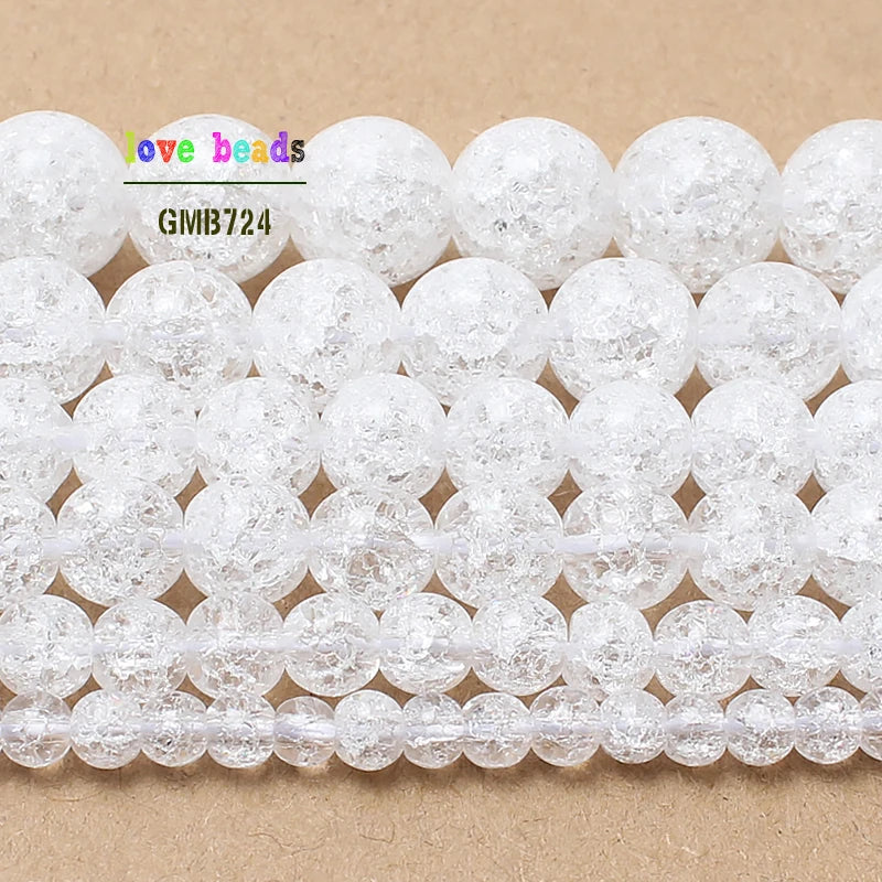 White Cracked Crystal Round Glass Beads – 4–12mm Jewelry Making