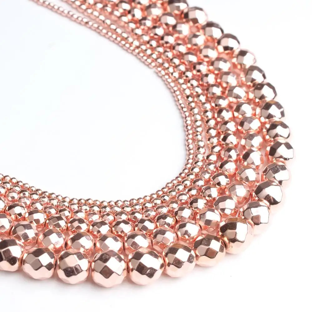 Rose Gold Hematite Faceted Round Beads 4–10mm | DIY Jewelry