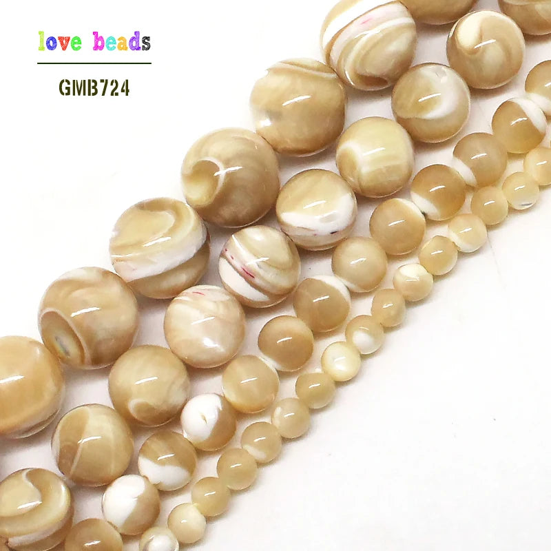 Trochus Shell Round Beads 4–10mm | 15" Strand for Jewelry DIY