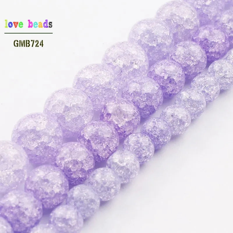 Purple Cracked Crystal Round Beads – 15" Strand 6/8/10mm